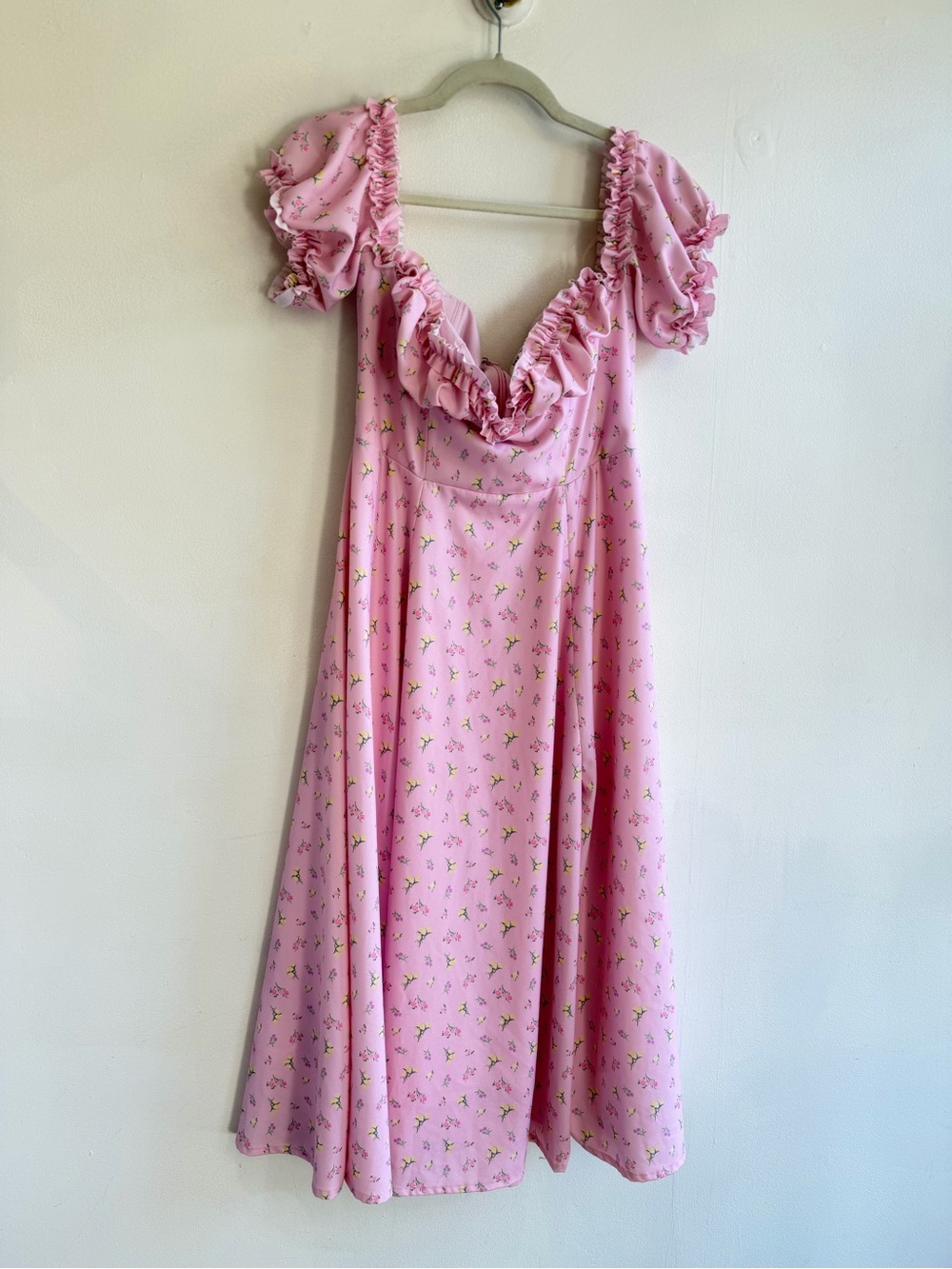 House of CB Pink Floral Ruffle Midi Dress